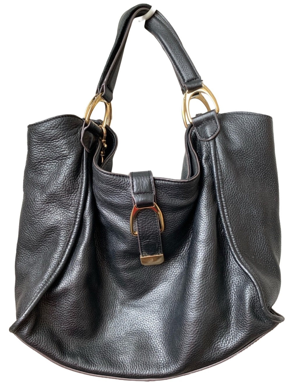 G.I.L.I. Women’s Black Leather Gold Hardware Satchel Crossbody Bag